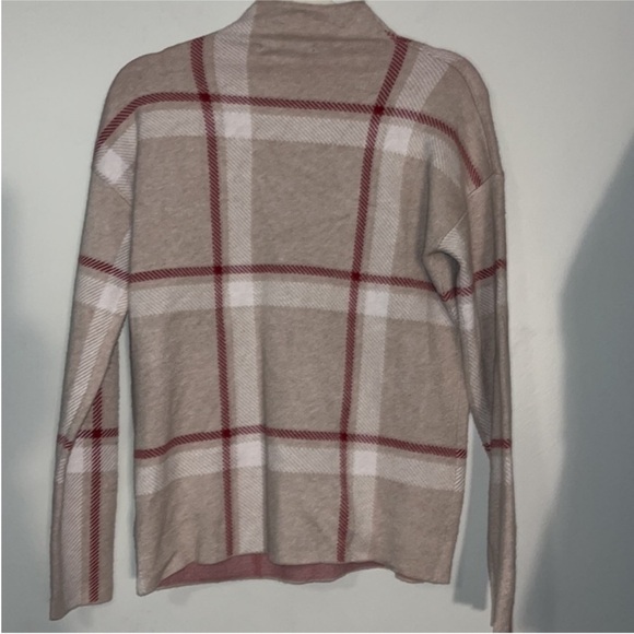 Women's Tahari Windowpane Mock Neck Long Sleeved Sweater Lux Mauve Soft Preppy - Picture 2 of 6